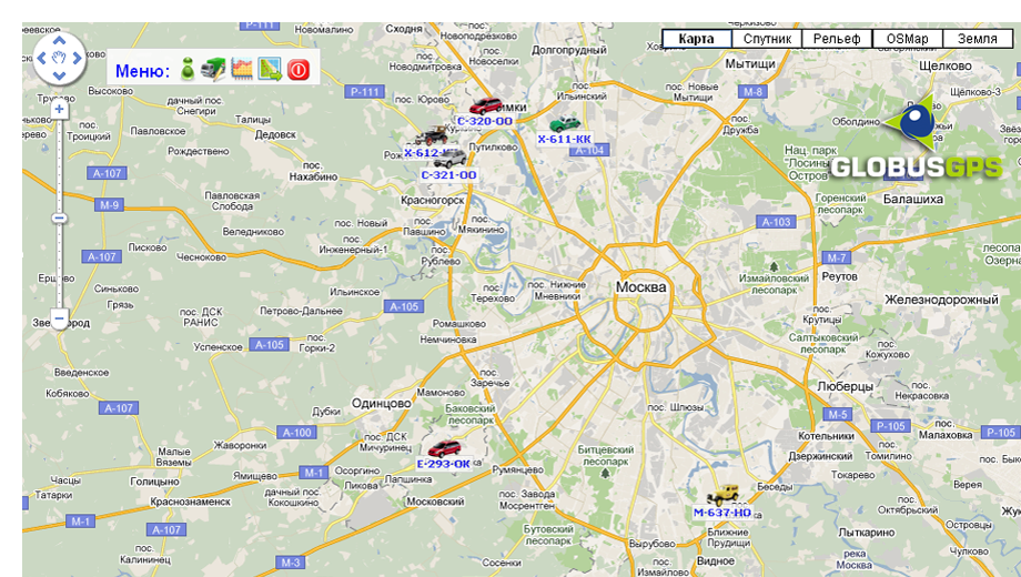 Карта Системы мониторинга GlobusGPS